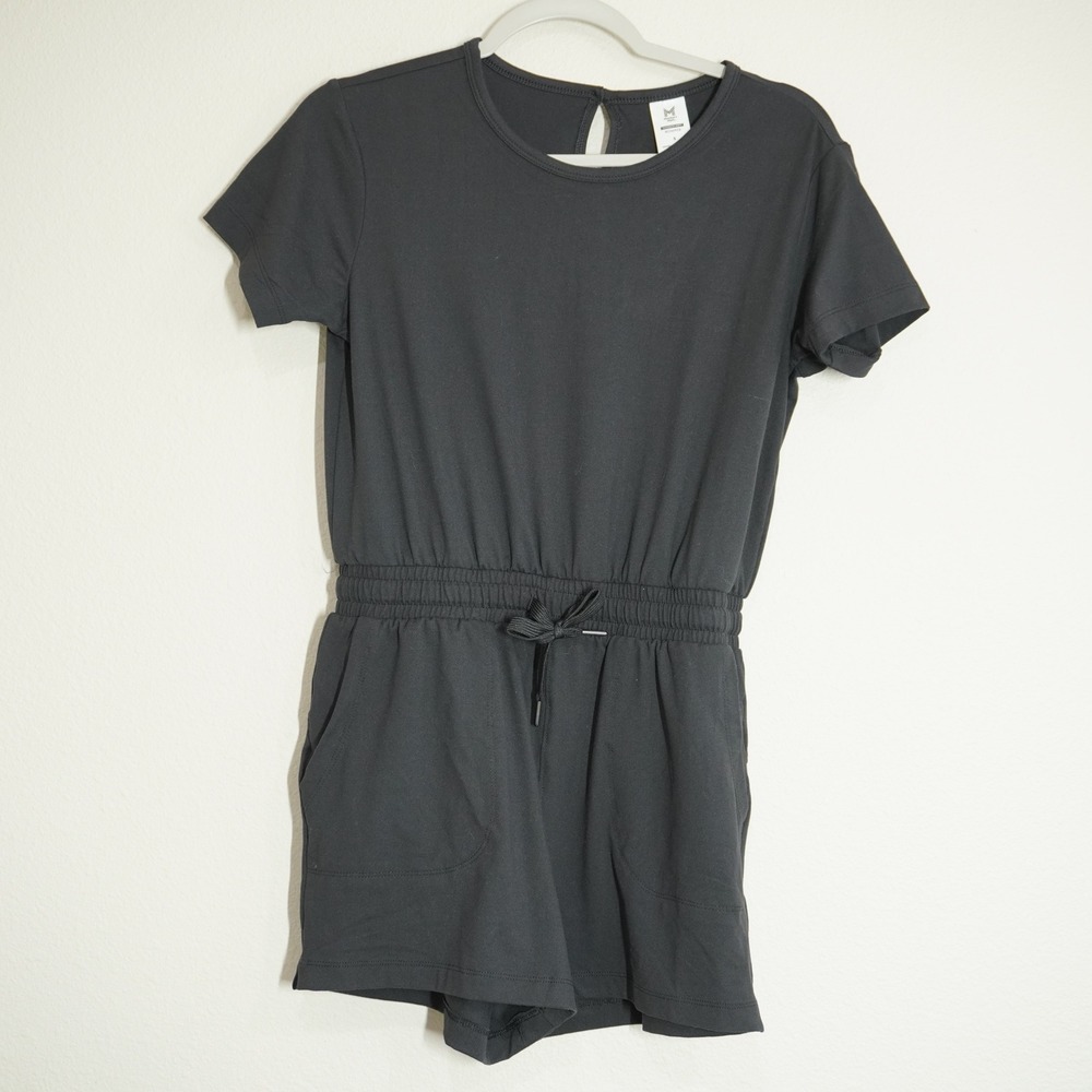 Members Mark Favorite Soft Romper Black Short Sleeve Drawstring Pockets Small
